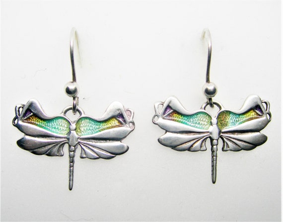 Art Nouveau silver cloisonné earrings Dragonfly