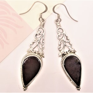 Large SILVER GARNET EARRINGS vintage Edwardian style