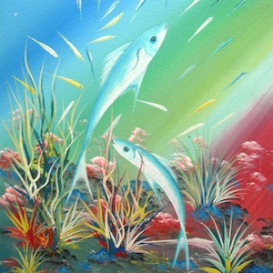 ORIGINAL OIL PAINTING on canvas little fish