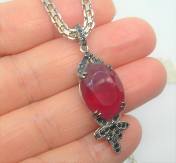 Ruby red garnet sterling silver pendant necklace … - image 7