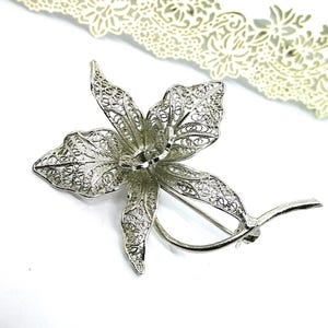 Mazer Vintage Argent Sterling Orchidée Fleur Strass Broche