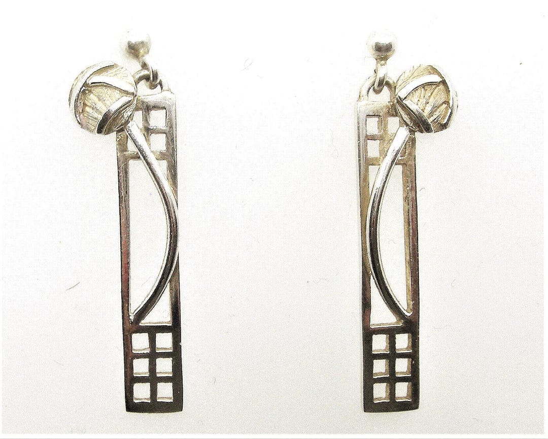 Orecchini pendenti vintage in argento sterling stile Rennie Mackintosh 4g - Italia