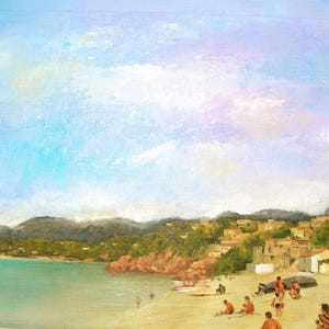 Original oil painting Sunny beach vintage
