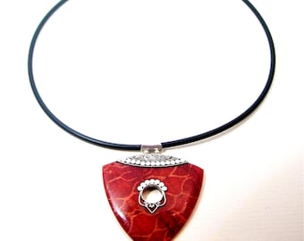 Genuine coral and sterling silver pendant
