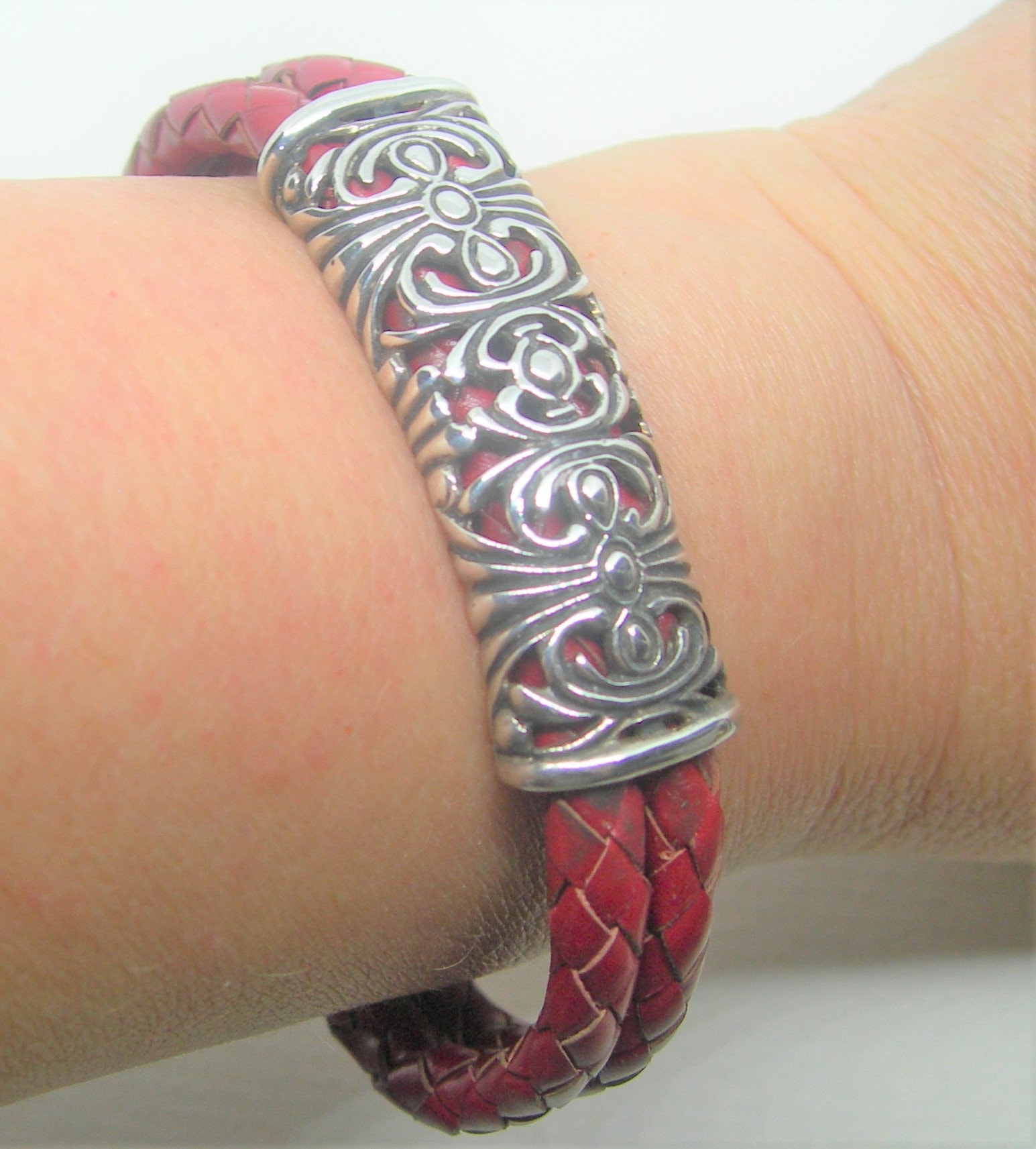 Leather sterling silver bracelet Etsy