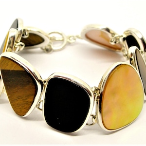 Sterling SILVER BRACELET GEMSTONES modern style vintage