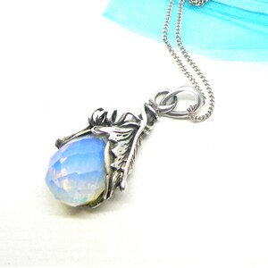 Boho style large SILVER OPALITE PENDANT Necklace
