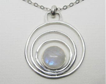 Large silver pendant necklace with labradorite modernist