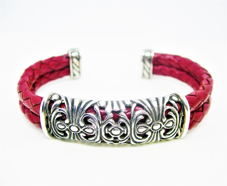 Leather Sterling Silver Bracelet Etsy UK