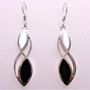 Celtic silver earrings with onyx and shell white and black vintage