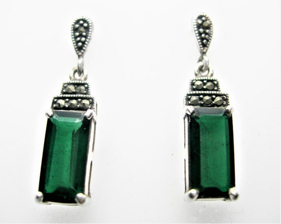 Art Deco Emerald silver earrings