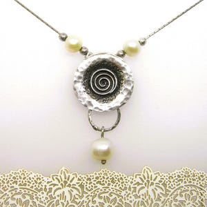 Sterling Silber Perle Bib Halskette Avantgarde-Stil Kunst Vintage