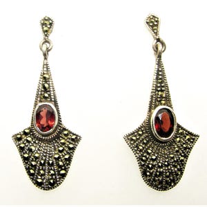 Art Nouveau silver carnelian and marcasite earrings