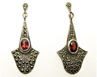 Art Nouveau silver carnelian and marcasite earrings
