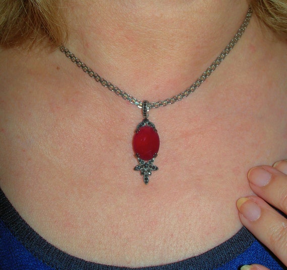 Ruby red garnet sterling silver pendant necklace … - image 9