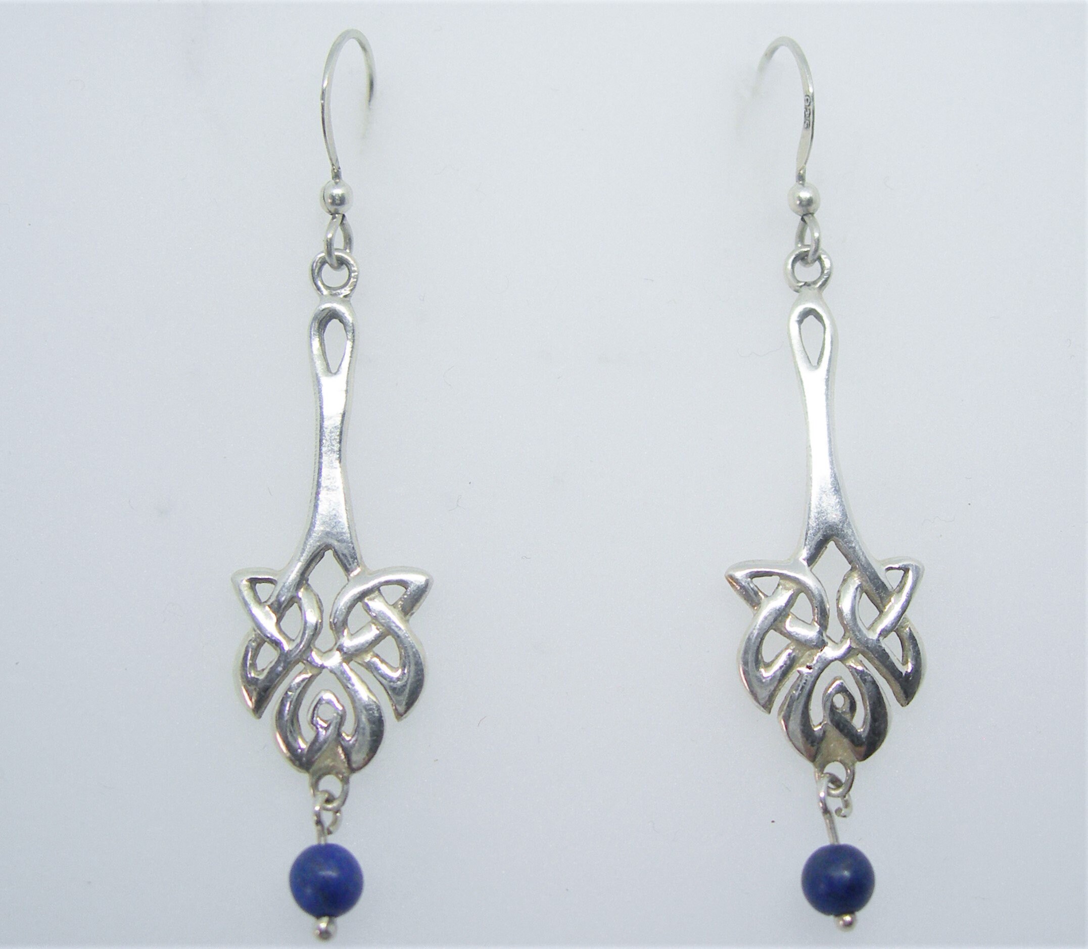 Celtic Style Silver Drop Earrings With Lazulite Vintage Etsy