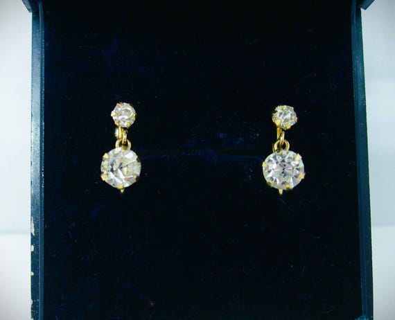 Petite 9 CT GOLDEN EARRINGS sparkling stones screw back closure vintage