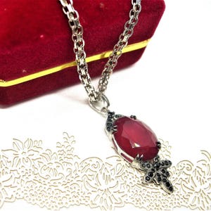 Rubinroter Granat Silber Anhänger Halskette, Vintage Geschenk für Sie