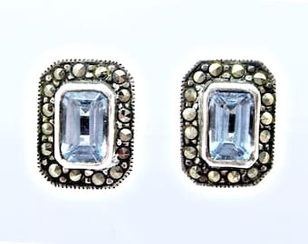 Orecchini A Perno Art Déco In Argento 925 Con Topazio Bianco E Marcasite, Gioielli Eleganti Per Donna, Pietre Vere, Confezione Regalo Gemondo