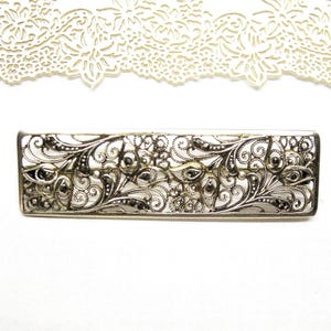 Silver MARCASITE FILIGREE BROOCH rectangle vintage