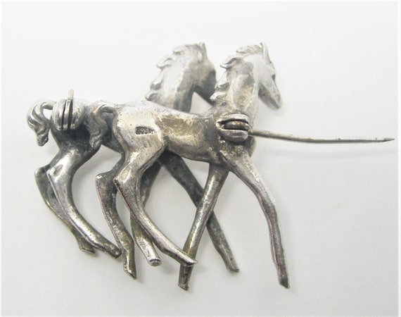Two foals sterling silver brooch vinatage - image 7