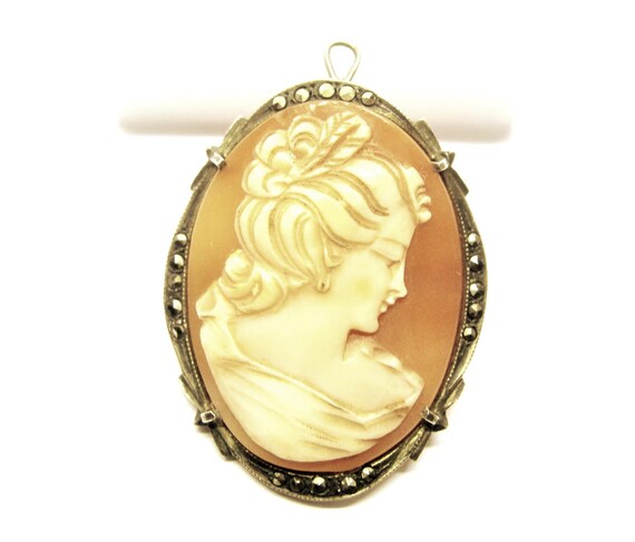 Broche Pendentif Camé Portrait Femme En Argent 800 - Bijou Ancien, Occasion Avec Charme