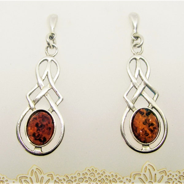 CELTIC SILVER EARRINGS with Amber vintage