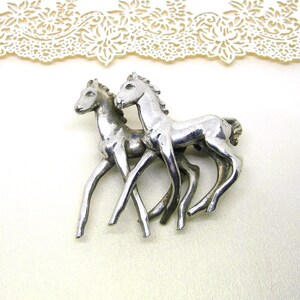 Two FOALS SILVER BROOCH vintage gift for her