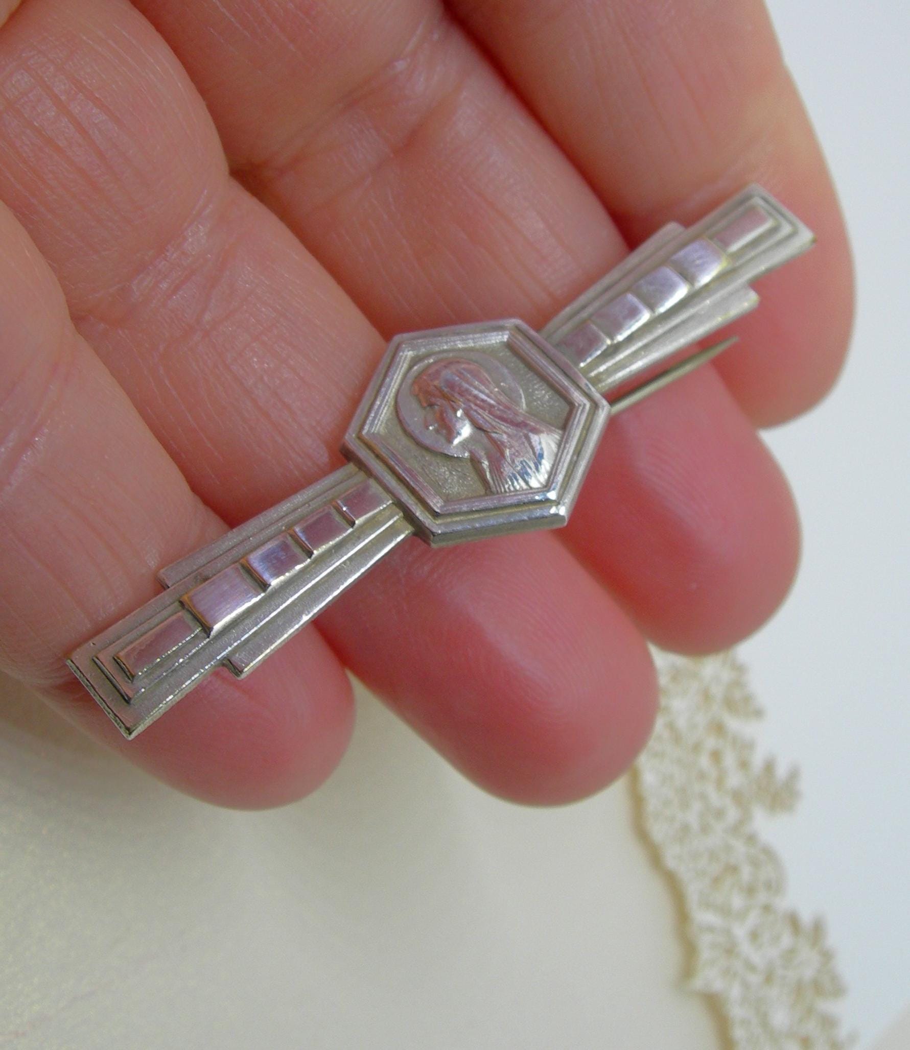 アールデコ シルバー ブローチ 聖母マリア 彼女へのヴィンテージギフト