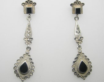 Grandes boucles d’oreilles en argent sterling onyx grand vintage