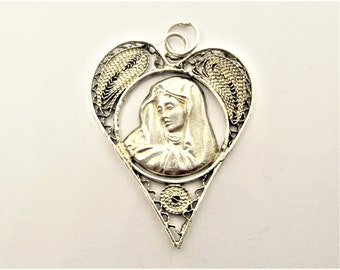 Pendentif en filigrane en argent sterling Un cœur avec la Vierge Marie