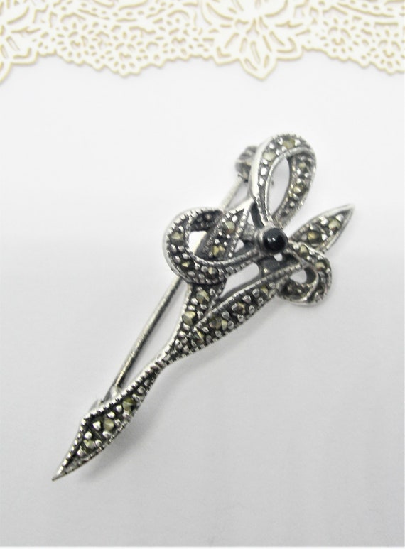Sterling SILVER and MARCASITE BROOCH A Petite Flo… - image 10