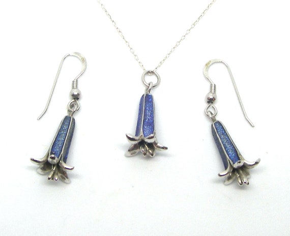 Blue bells,set, Sterling silver,925,pendant,earrin