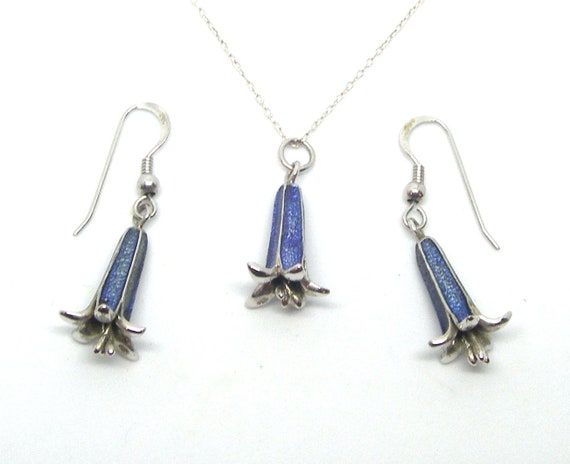 BLUE BELLS STERLING  silver jewellery set pendant… - image 1