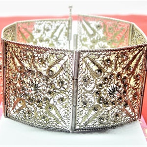 Pulseira antiga de filigrana prata 800 extra grande estilo bizantino