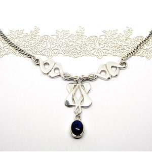 CELTIC SILVER NECKLACE with lapis lazuli sterling vintage bib necklace