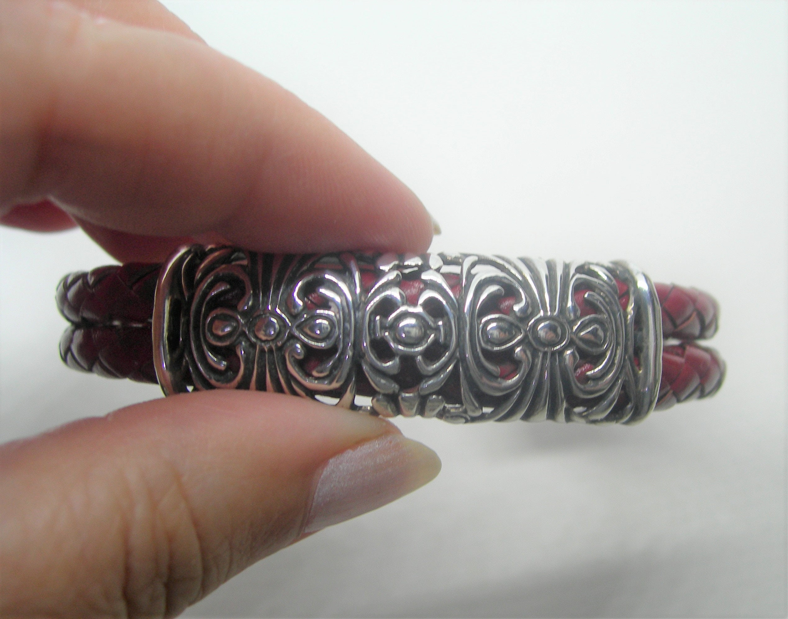 Leather sterling silver bracelet Etsy