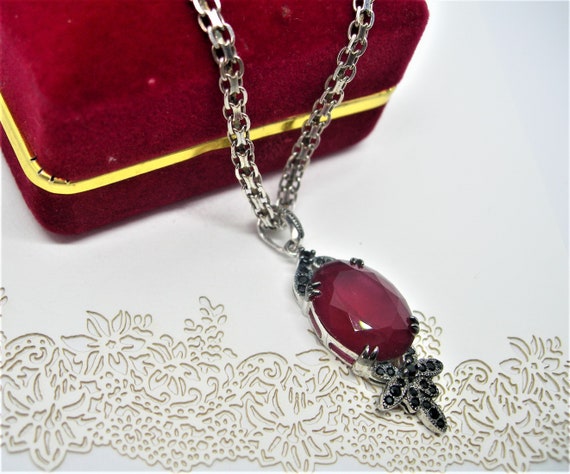 Ruby red garnet sterling silver pendant necklace … - image 8