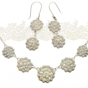 Sterling SILVER FILIGREE JEWELLERY set bib necklace and earrings vintage
