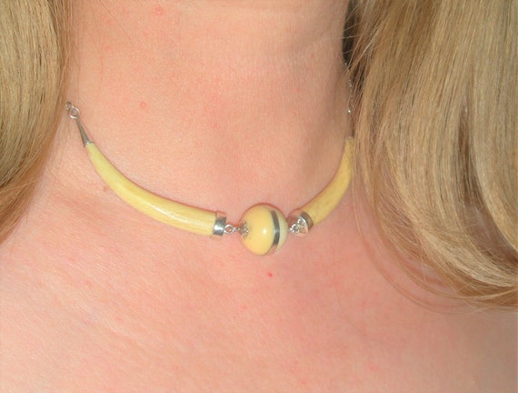 Mid century necklace sterling silver yellow amber - image 1