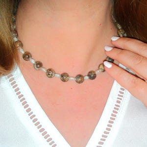 BEIGE GEMSTONES NECKLACE Jasper and freshwater pearls vintage