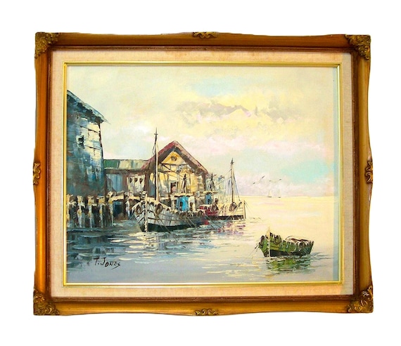 ORIGINAL OIL PAINTING Sea landscape Artist T. Jones vintage