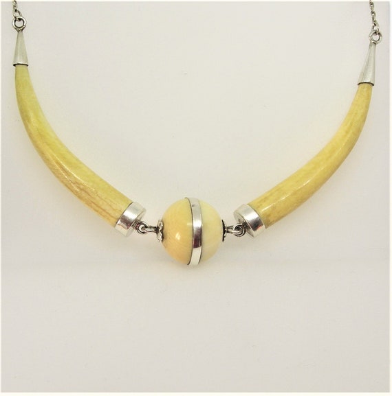 Mid century necklace sterling silver yellow amber - image 3