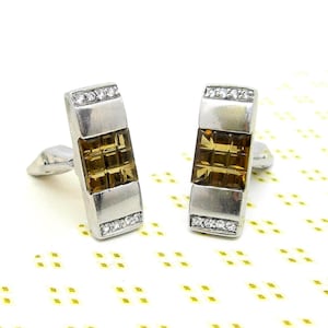 SILVER CUFF LINKS sparkling morion stone, vintage gift for him