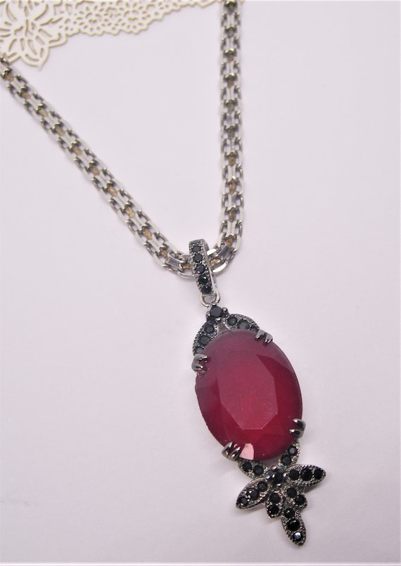 Ruby red garnet sterling silver pendant necklace … - image 2