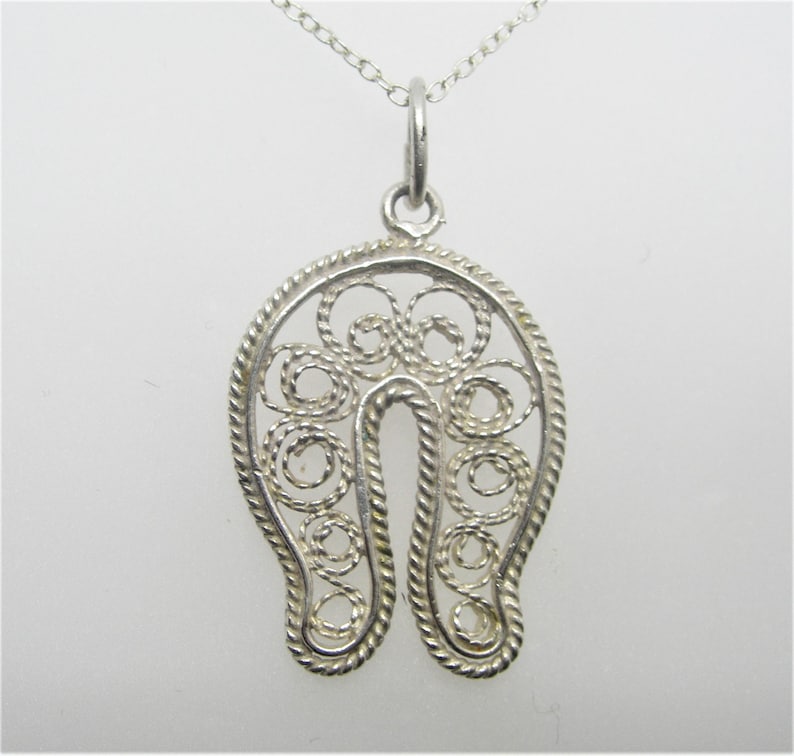 Horseshoe sterling silver filigree pendant necklace vintage | Etsy