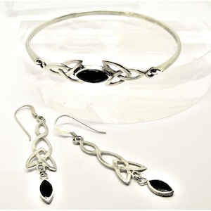 Celtic silver jewellery set bracelet and earrings black vintage