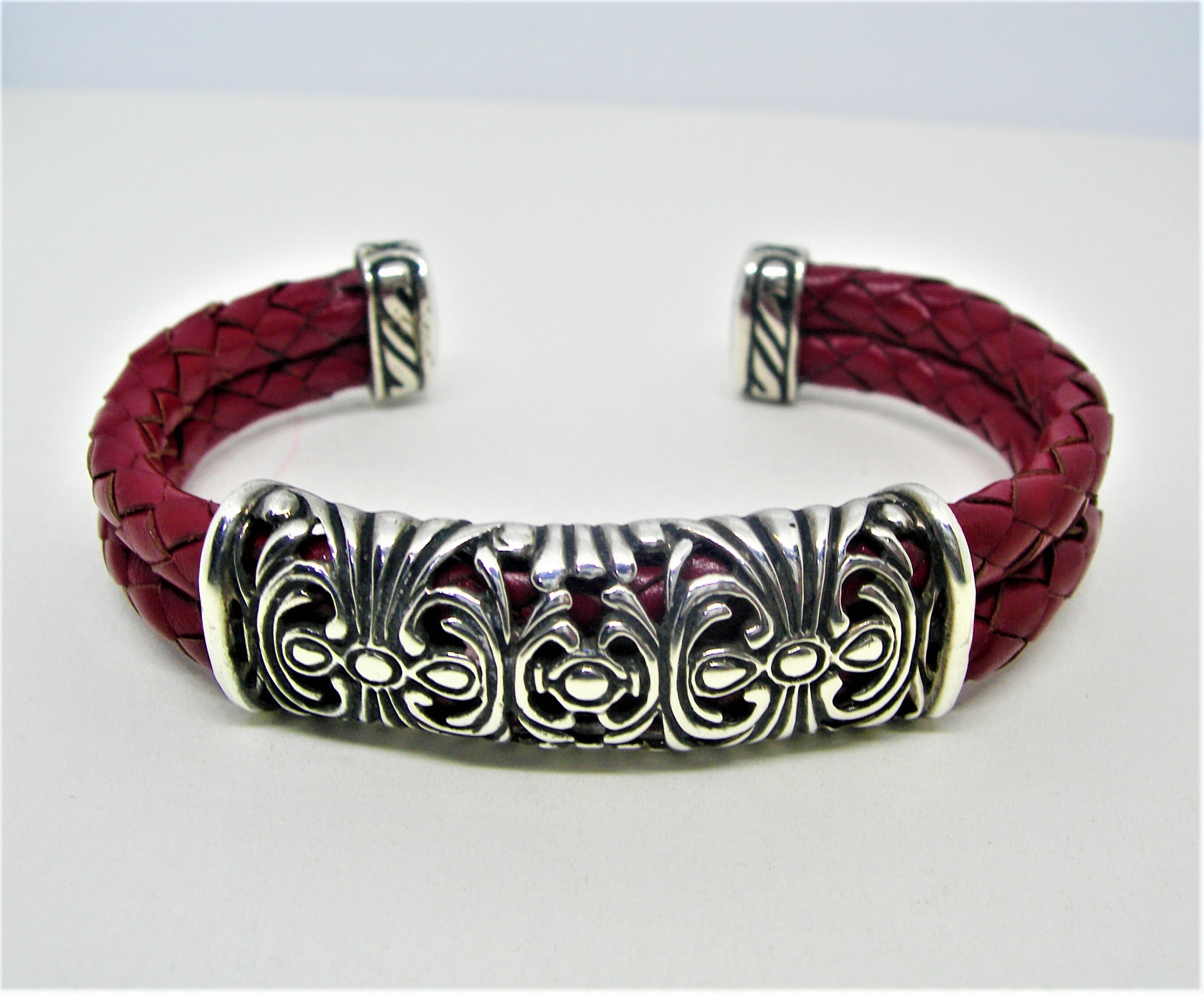 Leather Sterling Silver Bracelet Etsy