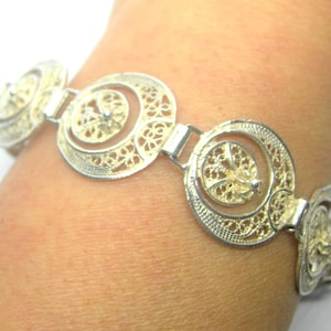 Sterling silver filigree bracelet vintage, gift for her