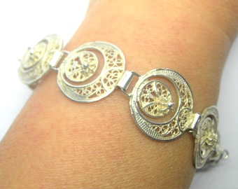 Sterling silver filigree bracelet vintage, gift for her